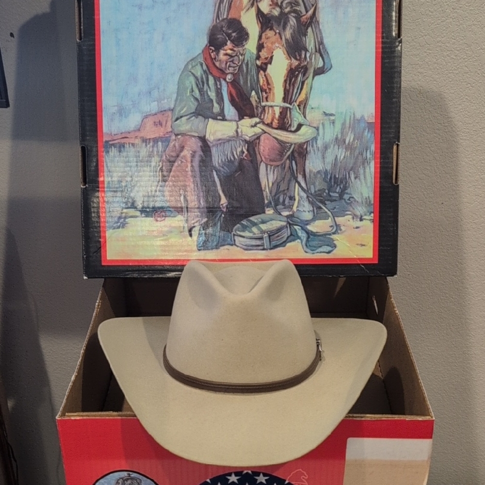 Stetson Beige Hat with Dark Brown Trim 7 3/8
